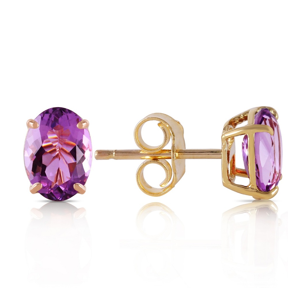 14K SOLID GOLD STUD EARRING WITH NATURAL AMETHYSTS - Picture 1 of 6